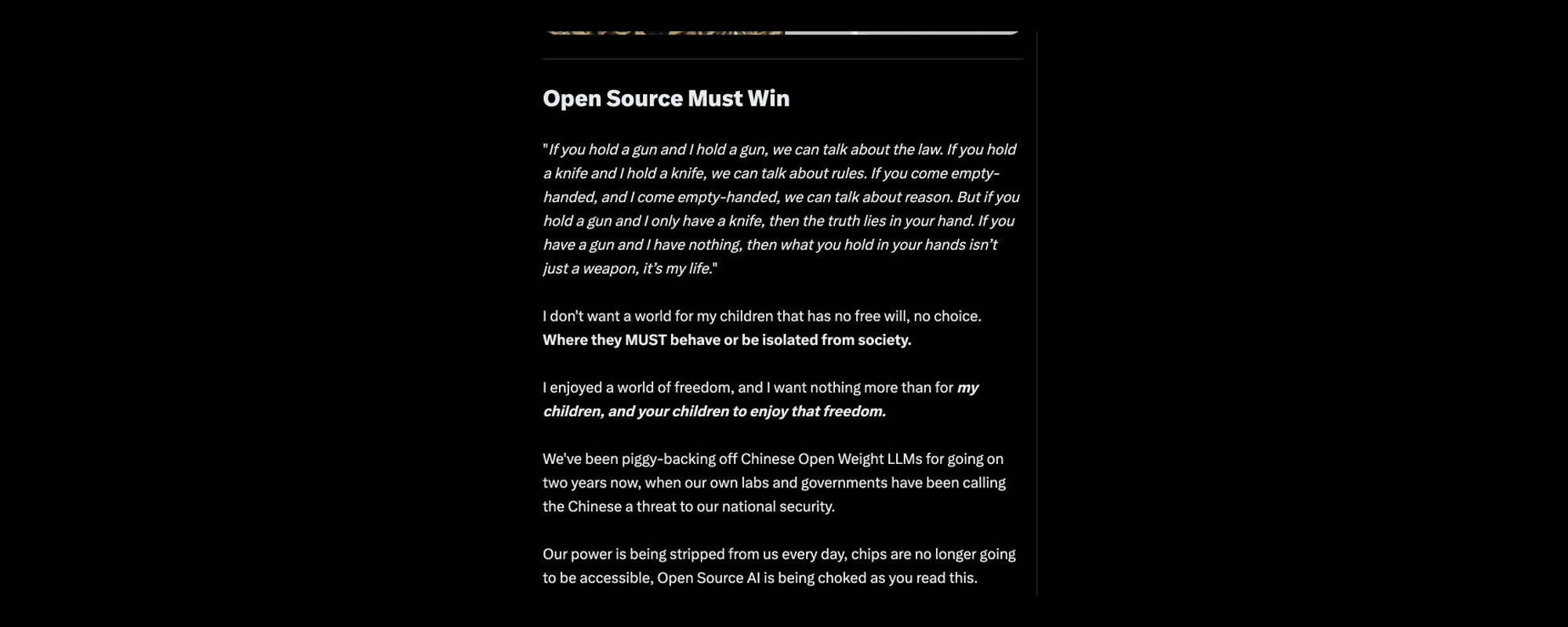 Excerpt from 0xSero’s Open Source Must Win article